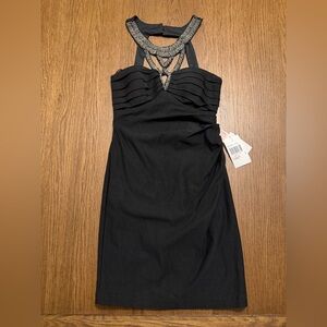 NWT City Triangles Black Beaded Halter Mini Dress